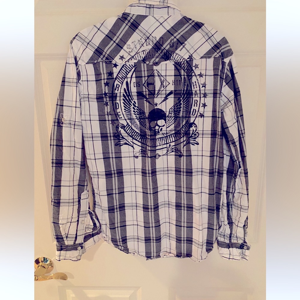 Helix black and white plaid pearl snap button up shirt small athletic fit